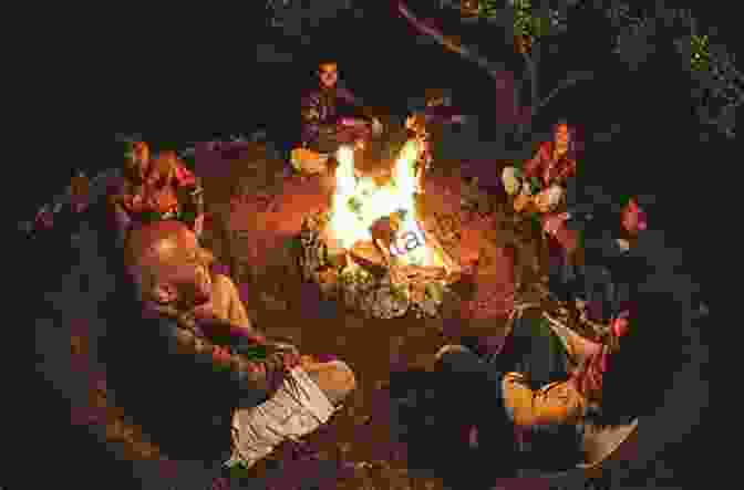 A Group Of People Sit Around A Campfire, Sharing Stories And Laughter. Open Midnight: Where Ancestors And Wilderness Meet