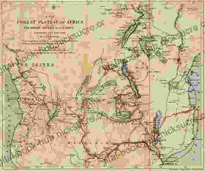 A Map Of Africa With The Route Of Henry Morton Stanley's Expedition Marked In Red. Through The Dark Continent: Volume 1